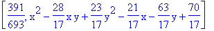 [391/693, x^2-28/17*x*y+23/17*y^2-21/17*x-63/17*y+70/17]